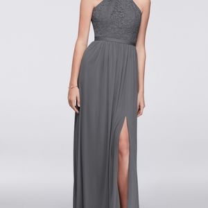 Open back long dress with mesh skirt